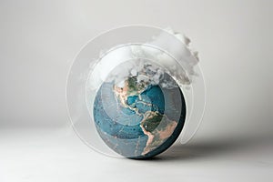 Planet globe earth with a smoke extracting energy industry. Pollution and global warming