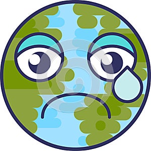 Planet globe emoji cry sadness expression vector