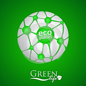 Planet with green eco net and icon