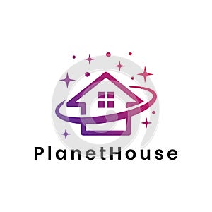 Planet house vector logo design