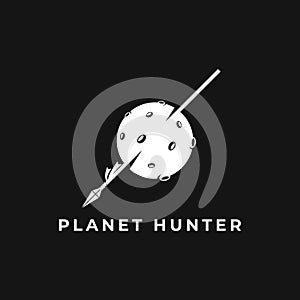 PLANET HUNTER LOGO TEMPLATE WITH A PLANET AND STUCK ILLUSTRATION