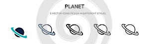 Planet icon in filled, thin line, outline and stroke style. Vector illustration of two colored and black planet vector icons