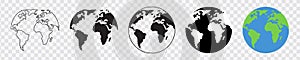 Planet icon set. Global map. Map symbol. international earth globe icon,