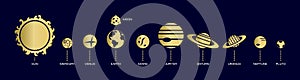 Planet icons. Solar system logo. Venus and Mercury in universe. Earth with Moon. Jupiter and Mars. Galaxy collection