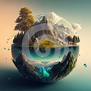 Planet Illustration - Drawing Desert, Ice, Forest, Mountain Planets, Planet 3D, Earth, Earth 3D, Earth Illustration