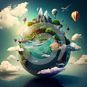 Planet Illustration - Drawing Desert, Ice, Forest, Mountain Planets, Planet 3D, Earth, Earth 3D, Earth Illustration