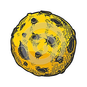 Planet with impact craters color sketch engraving