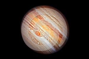 Planet Jupiter, with a big spot. On a black background. Elements of this image furnished by NASA