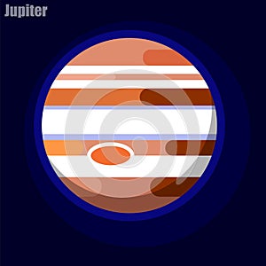 Planet Jupiter in a flat style on a background of the cosmos