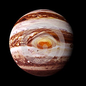 Planet Jupiter isolated on black background with focus on the red spot, elements of this image are furnished by NASA photo