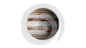 Planet Jupiter rotates, isolated on white background