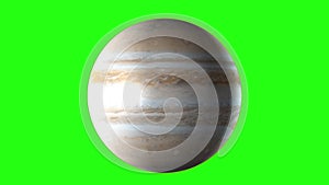 Planet Jupiter rotating in its own orbit in the outer space. Green screen