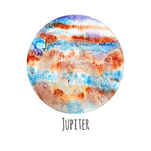 Planet Jupiter. Watercolor illustration