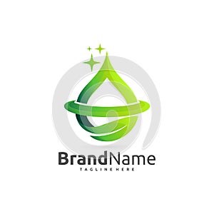 planet leaf droplet logo design template