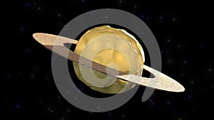 Planet made of cheese and bread rings against the background of glittering stars 3d