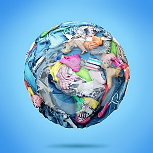 Planet made of clothes on a blue background