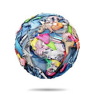 Planet made of clothes on a white background.