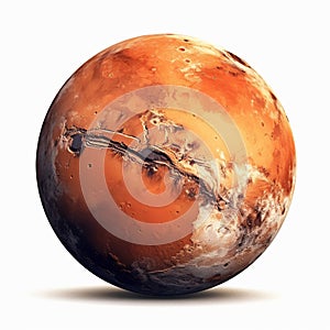 Planet Mars isolated on white background, created with generative AI