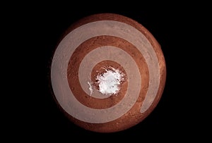 Planet Mars with a large white spot on a dark background. Elements of this image were furnished by NASA