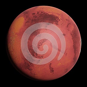 Planet Mars in natural colors isolated on black background