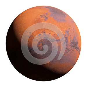 Planet Mars in natural colors isolated on white background