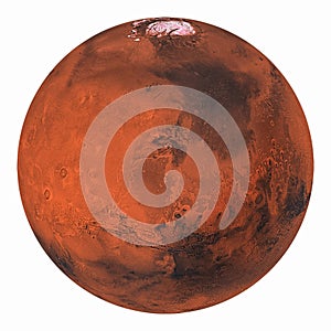 Planet Mars with polar ice isolated