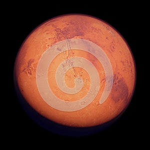 Planet Mars, the red planet isolated on black background