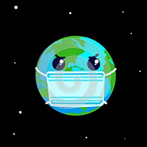 Planet in mask on black background