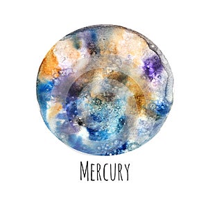 Planet Mercury. Watercolor illustration