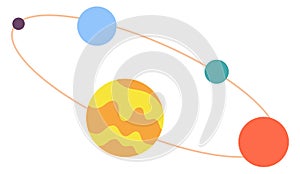 Planet model with orbiting satellites. Astronomy space icon