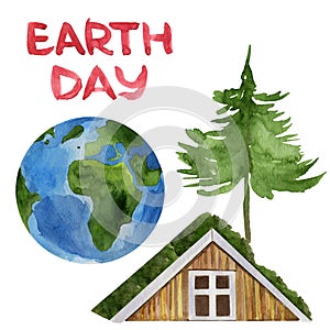 Planet is our home, earth day watercolor illustration