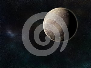 Planet Pluto against galactic sky