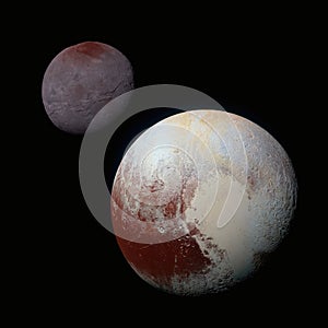 Planet Pluto and his moon Charon. Elements of this image were furnished by NASA