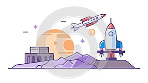 Planet Rocket Launch: Space Exploration and Cosmic Journey, vector design Generative AI