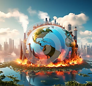 Planet\'s Plight: 3D Render of a World Surrounded by Pollution, Illustrating Environmental Concerns