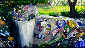 Planet\'s Redemption Through Recycling: A Surreal Messy Colorful Scene, Made with Generative AI