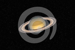 Planet Saturn against dark starry sky background in Solar System