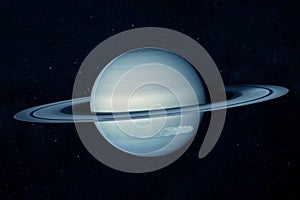 The planet Saturn, in blue tones among the stars. Elements of this image furnished by NASA