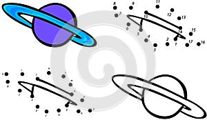 Planet Saturn and its rings. Vector illustration. Coloring and d