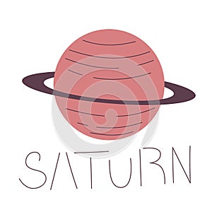 The planet Saturn for palmistry is isolated on white background. Flat illustration with lines. Esoteric vector. Vector