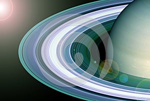 Planet Saturn with rings, in an unusual color. Elements of this image were furnished by NASA