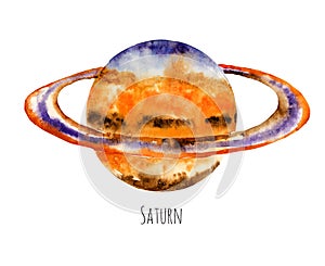 Planet Saturn. Watercolor illustration