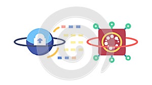 Planet and Servers, Space Data or Cloud Computing, vector design Generative AI