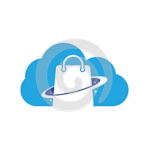 Planet Shop cloud shape concept Logo Template Design.