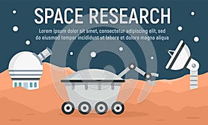 Planet space research concept banner, flat style