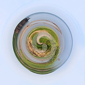 Planet. Spherical panorama of the sea and land.