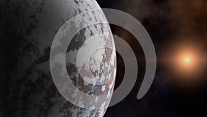 Planet and a star over the space nebula