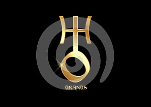 Planet symbol, gold sign of Uranus. Symbol illustration of astrology planet - Uranus. Zodiac and astrology sign, element logo icon