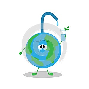 The planet is in tears because of the lack of drinking water. Save water and reduce water loss. Design of a logo, badge