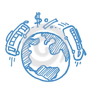 Planet and transport business sketch icon